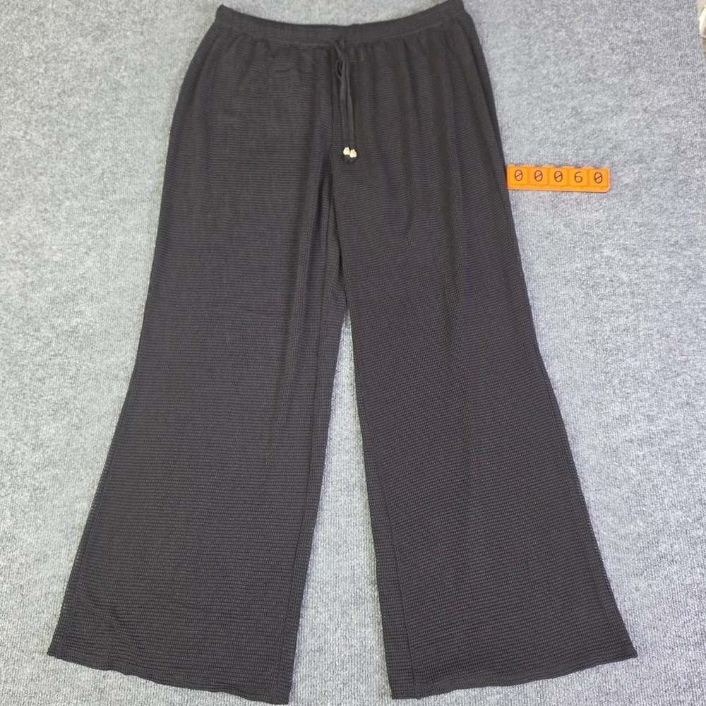 Alexa & Stella Black See Through Waffle Knit Wide Leg Pants with Drawstring